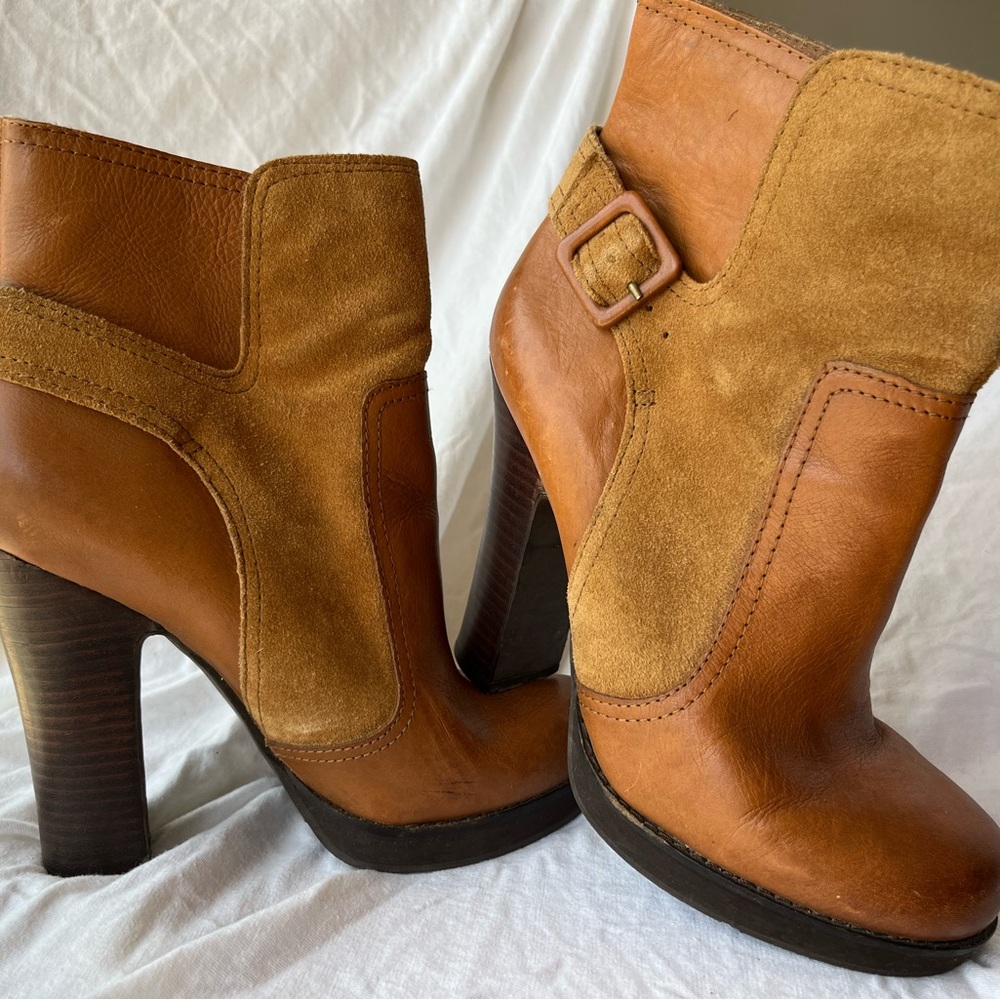 Jessica Simpson Tan Heeled Boots with Suede Panels